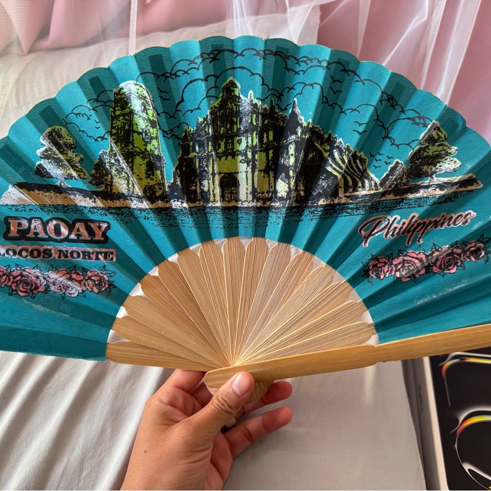 Philippines Souvenir Hand Fan - Blue and Tan